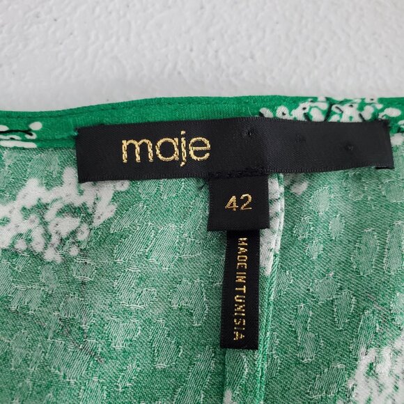 Maje Womens Rizelle Green Floral Print Mini Dress Size 42 Tied Sleeve V Neck - Picture 4 of 9